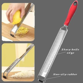 Lemon Zester & Cheese Grater, Microplane grater, Cheese Grater Handheld, Small cheese grater, Stainless steel Grater Cheese Grated, for Chocolate, Ginger and Garlic Vegetables, Kitchen tools (Red)