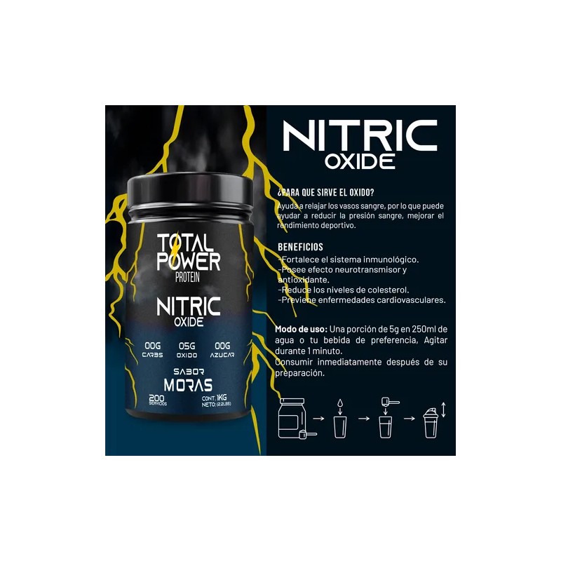 Pre Entreno Óxido Nítrico Total Power 1 Kg 100 Servicios