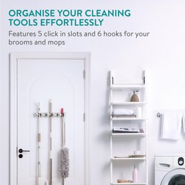 Navaris Broom Holder Wall - Space Saving Storage - Device Holder - Storage Room Organiser System - Tool Holder Wall - Garden Tool Holder - For Kitchen, Cupboard, Garage