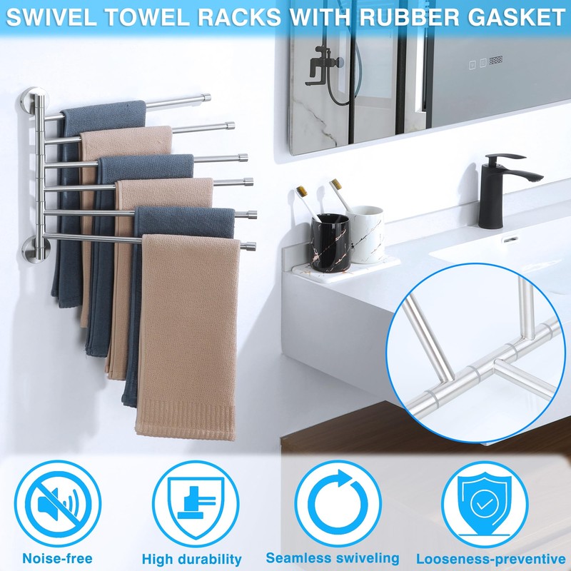 Alise Swivel Towel Rack, SUS304 Stainless Steel 6 Arms Towel