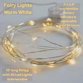 Vase Pearlfection 12 Led Fairy Lights Strings Garland-Warm White Glow-Fully Submersible-Not Including Pearls