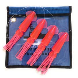 Squid Daisy Chain Trolling Fishing Lure and Teaser Combo with No.8 Stainless Steel trolling Hook (Blue/Clear with Silver Flakes)