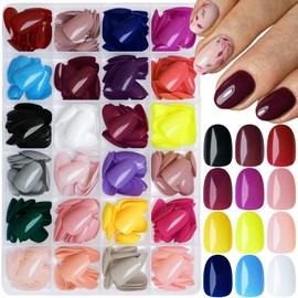 AddFavor Oval Press on Nails Short, 576pcs Oval Fake Nails Full Cover Glossy Short Nails Press on Acrylic False Nail Tips 24 Colors for Women