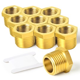 TAISHER 10 Pcs Brass Reducer Hex Bushing Threaded Pipe Fitting 1/2" BSP Male x 1/4" BSP Female Adapter, for Water Oill Air Gas
