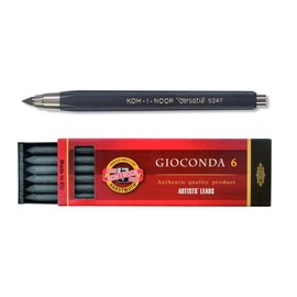 KOH-I-NOOR 5347 5.6mm Diameter Mechanical Clutch Lead Holder Pencil - Black + Koh-I-Noor 6 Gioconda 5.6 mm Graphite Leads. 4865/6B …