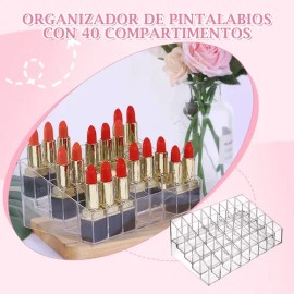 Organizador Para 40 Labiales Exhibidor Maquillaje Acrílico                                                                                            