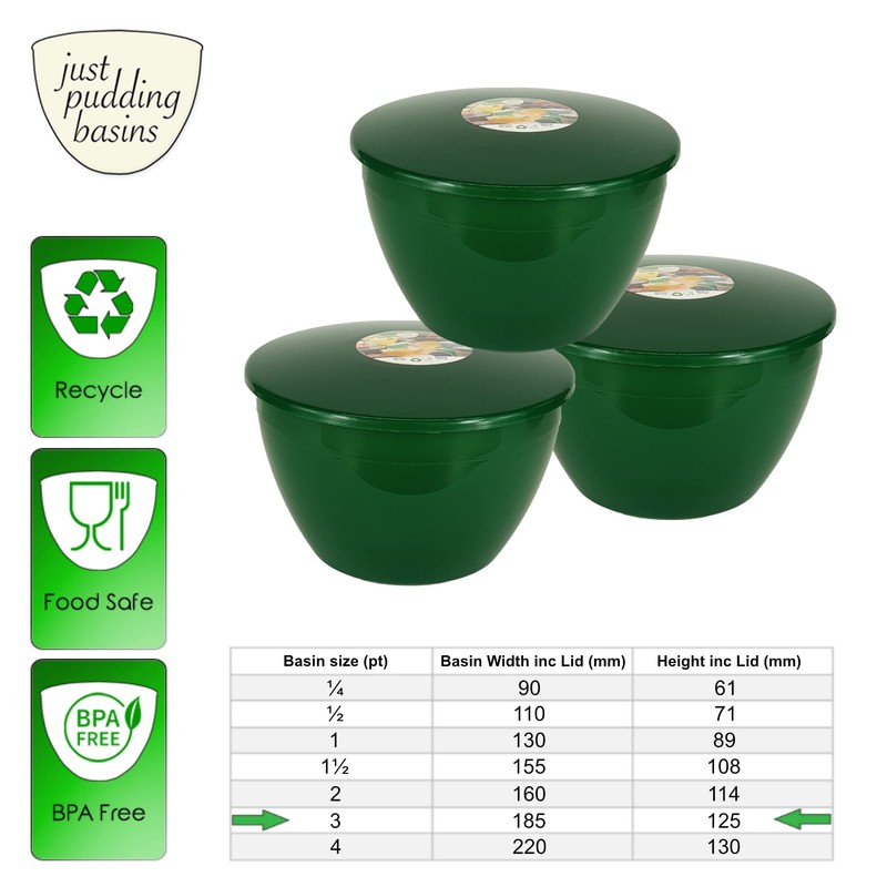Pudding Basin and Lid Pack of 3 Plastic Pudding Basins