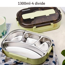 amropi Brotdose aus Edelstahl,Lunchbox mit 2/3/4/5 Fächern,mit Stäbchen und Löffel,Bento Box zum Wandern/Reisen/Schule/Büro (Grün, 4 Fach)