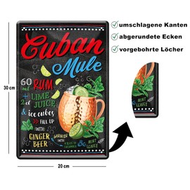 schilderkreis24 - Tin Signs Cocktail Recipe Cuban Mule Decorative Metal Sign Bar Counter Spirits Gift Birthday or Christmas 20 x 30 cm