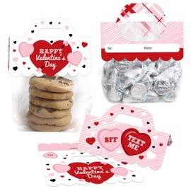 Big Dot of Happiness Conversation Hearts - DIY Valentine’s Day Party Clear Goodie Favor Bag Labels - Candy Bags with Toppers - Set of 24