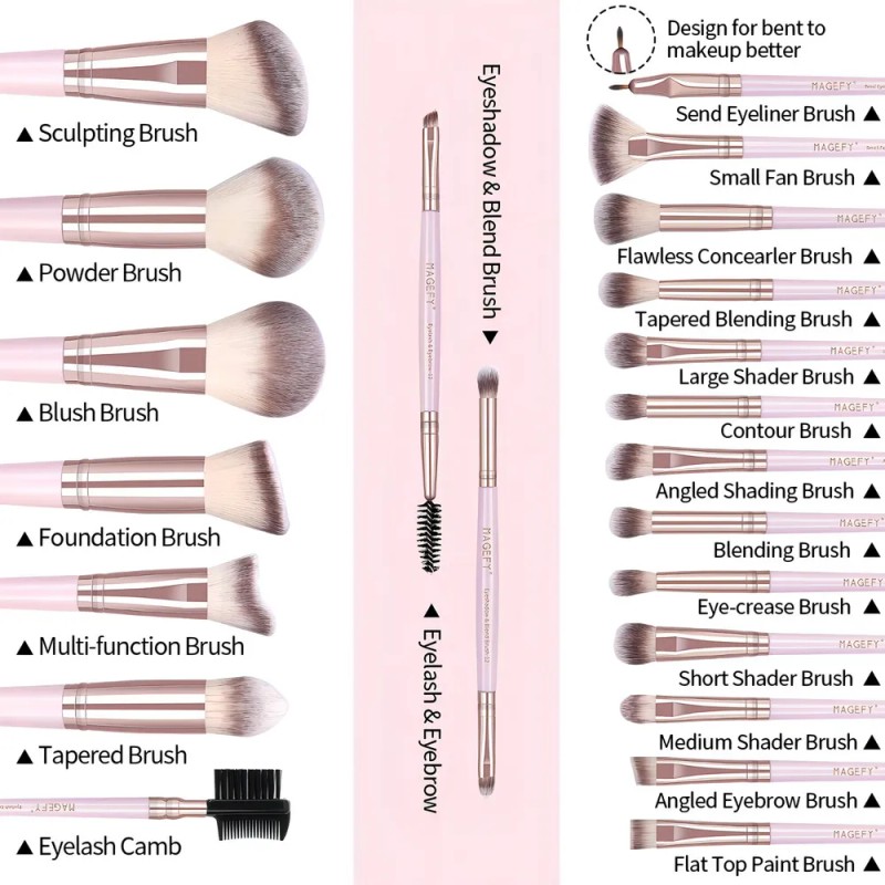 Set 22 Brochas De Maquillaje Profesional Con Cosmetiqueras Color Rosa
