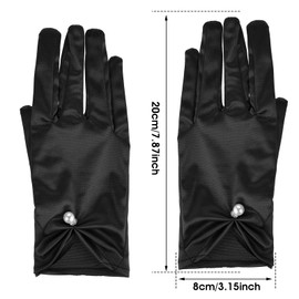 HaiFafafaing Satin Gloves Wedding Gloves Bridal Gloves White Gloves Short Elegant Formal Opera Wedding Suit Gloves for Women Bride Costume Wedding (Black), black
