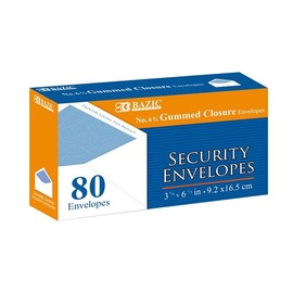 BAZIC Security Envelope Gummed Seal 3 5/8" x 6 1/2" #6, No Window Tint Pattern Mailing Envelopes, for Businesses Checks Invoices (80/Pack), 24-Packs