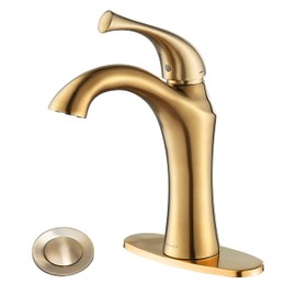 RODDEX Bathroom Faucet, Single Handle Basin Vanity Faucet, 1 or 3 Hole Bathroom Sink Faucet with Pop-up Drain Assembly Deck Plate, Brushed Gold