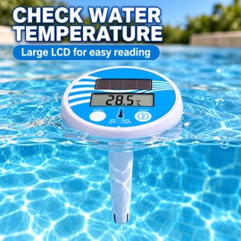 Solar Floating Pool Thermometer, Digital LCD Water Temperature Gauge with 51 Inch Tether Rope for Swimming Pools, Spas and Ponds