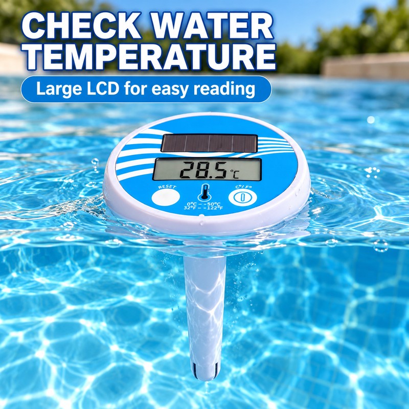 Solar Floating Pool Thermometer, Digital LCD Water Temperature Gauge with
