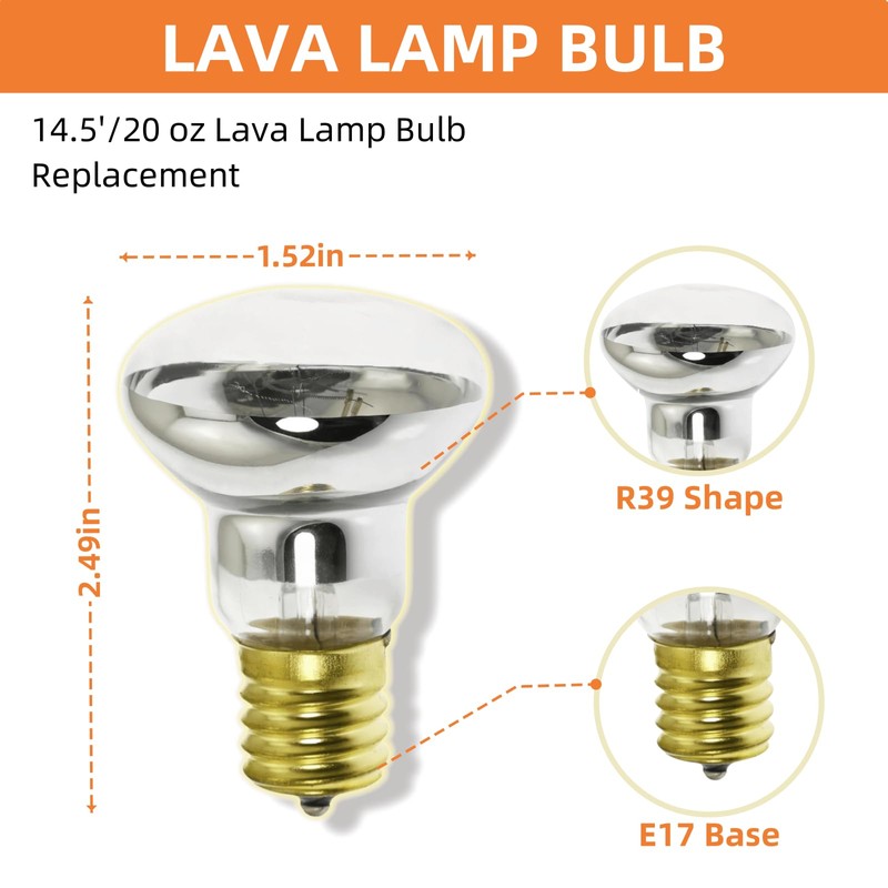 Kanlpeia 4 Pack Lava Lamp Bulb R39 E17 30W Reflector