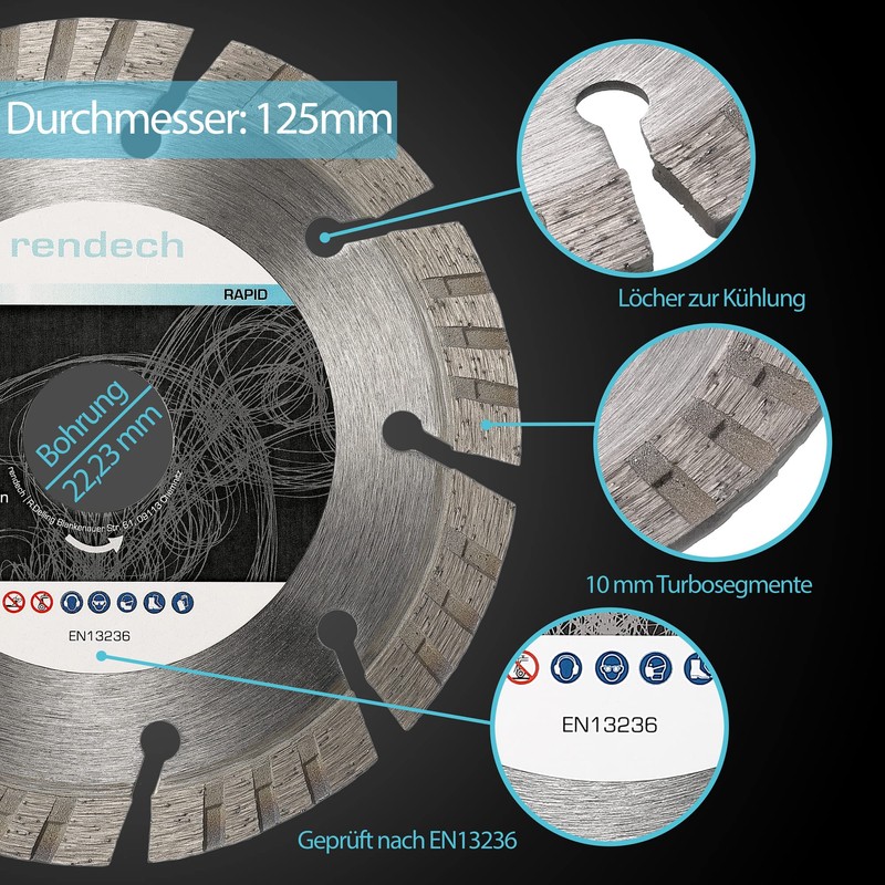 Rendech® Rapid Diamond Disc 125 mm for Granite, Concrete, Stone,