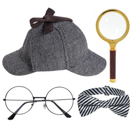 HOVEOX 4 Pieces Detective Costume Detective Hat Outfit Costume Accessories Set (Style 2)