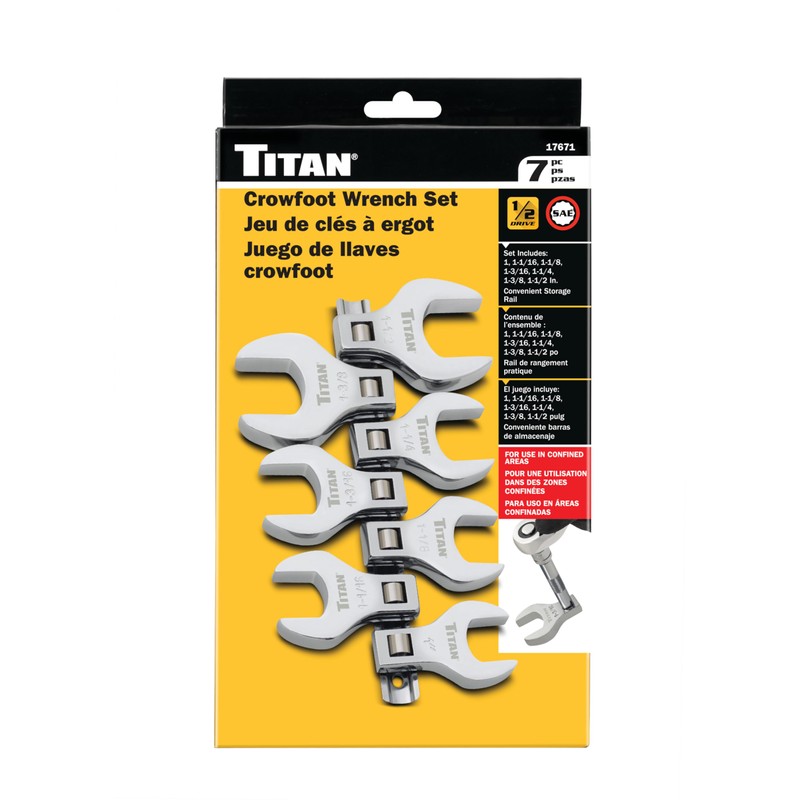 Titan 17671 7-Piece 1/2-Inch Drive SAE Jumbo Crowfoot Wrench Set