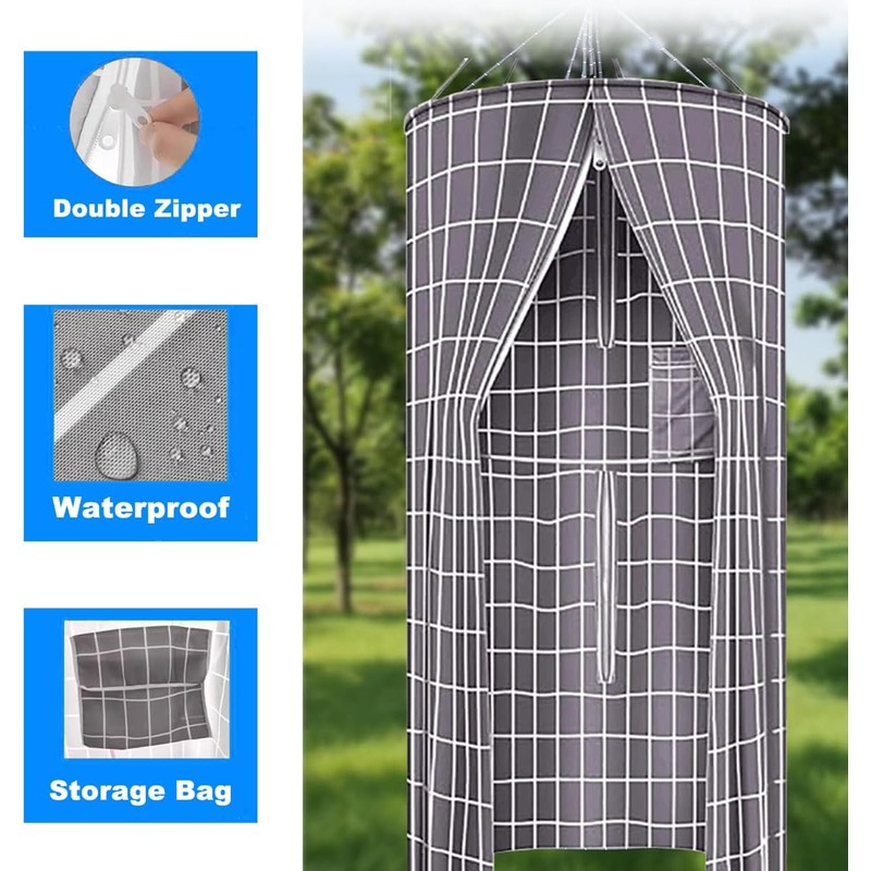 Round Shower Curtain Hanging Bathroom Curtains with Storage and Double