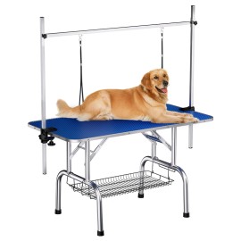 Stainless Steel Folding Adjustable Height Lifting Pet Dog Grooming Table Groom Table for Sale WholesaleColor: Silver Blue (U.S. Spot Goods), size: 117*65*14.5cm