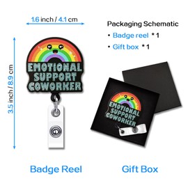 YAZMEEN Funny Rainbow Badge Reel Gifts - Emotional Support Coworker - Retractable Badge Holder with Clip - Light Blue Glitter Acrylic ID Card Holder - Gifts for Colleague Nurse Doctor Medical Work