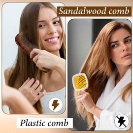 HJZHII 2 Pcs Wooden Hair Comb, Sandalwood Fine Tooth Comb Natural Wood Detangling Combs For Teasing Strands Post Styling Long Short Thick Thin Wavy Curly Hair Women Girls Head Hairs Accessory