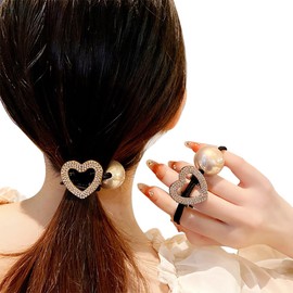 Wenlly 2 Stück Fashion Love Heart Crystal Strass Haargummis, elastische Haarbänder, Haarseile, Pferdeschwanzhalter für Frauen Mädchen Haarschmuck