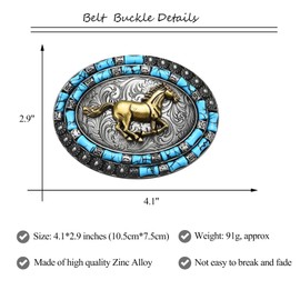 MUSVIKY Western Horse Cowboy Rodeo Belt Buckle, Vintage Turquoise Belt Buckles for Men Women