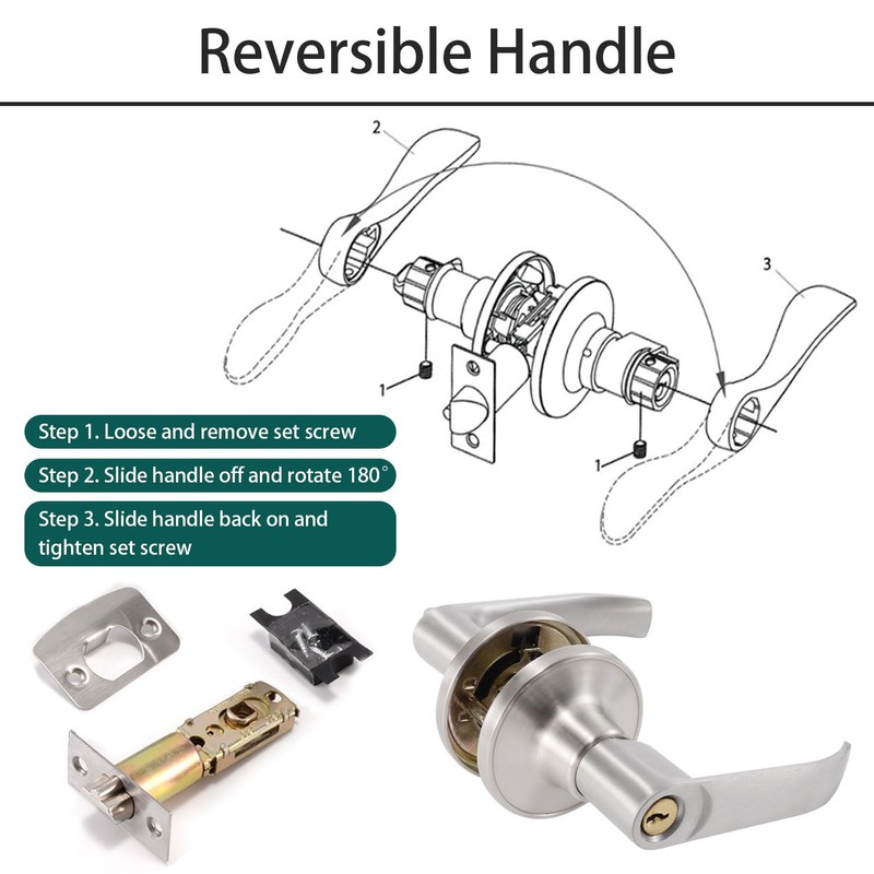 Door Handle Lock with Keys, Internal Door Lock with Adjustable