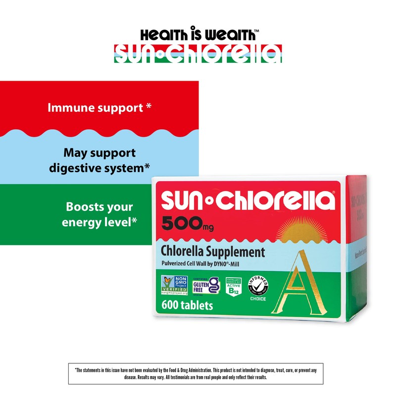 Sun Chlorella A Tablets - 500 mg - 600 Tablets