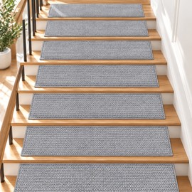 Non-Slip Stair Treads for Indoor Steps – Washable Imitation Linen Absorbent Mats for Quieter Home Stair Protection