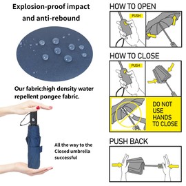RusuiQinsan Youth Boys Windproof Travel Umbrella,Auto Open Close Sturdy fiberglass frame Compact umbrella Portable Umbrella for Travel (Blue)
