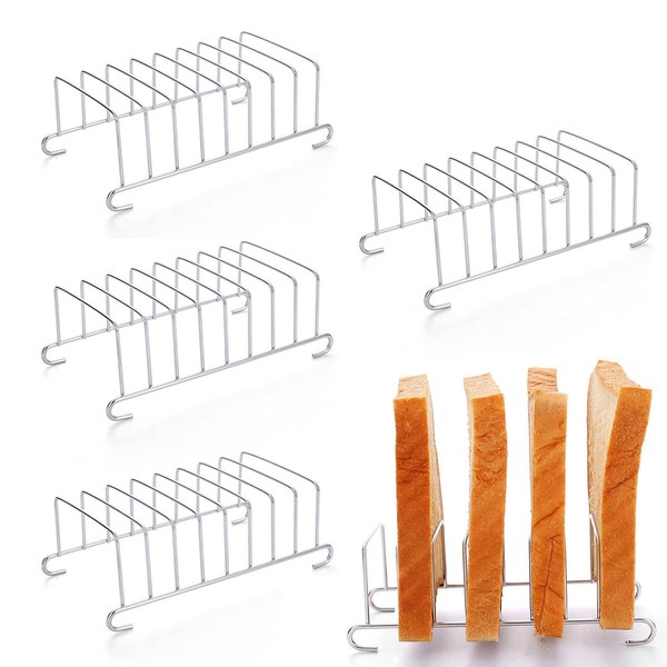 WideSmart 4 Pcs Toast Stand,Stainless Steel Toast Rack Toast Holder Bread Rack Holder Bread Holder Napkin Stand Bread Loaf Slice Stand Toast Storage Rack Rectangle Air Fryer Accessories Organizer