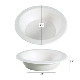 Linfevisi Compostable Paper Bowls Disposable Soup Bowl 1000 Pack 11.8 OZ Heavy Duty Biodegradable Sugarcane Bagasse Food Bowls Eco Friendly Natural for Meal Prep Microwave Freezer White 6.3 Inches
