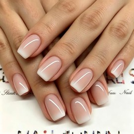 CoolNail Uñas postizas francesas de color rosa y nude blancas y francesas, cuadradas, de gel UV, uñas postizas a presión para niñas, de cobertura comp