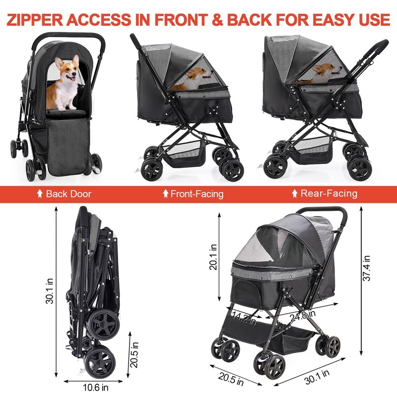 LPOTIUS Lightweight Dog Stroller with Reversible Handle for Medium Small