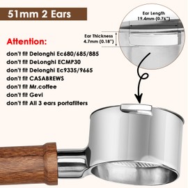 Bottomless Portafilter 51 mm 3 Ears, Filter Holder 51 mm Compatible DeLonghi Dedica EC680/EC685/EC885 Coffee Machines, Bottomless Porta Filter with Puck Screen and Filter Basket, Stainless Steel, Rosewood Wooden Handle