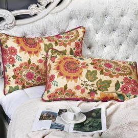 Qucover Set of 2 Cushion Covers Made of Fine 100% Cotton Paisley Cushion Cover with Sunflower Pillowcase in Vintage 50 x 70 cm