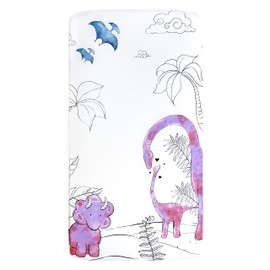 JumpOff Jo - 100% Cotton Fitted Crib Sheet, Super Soft, for Standard Crib Mattresses and Toddler Beds - Pink Dinosaur