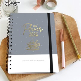 Calendar 2026 Book Calendar A5 [Gold Leaf] I 1 Week 2 Pages I Annual Calendar Book Ring Binder Planner A5 I with Year Overviews, Holiday Dates and Other Extra Pages