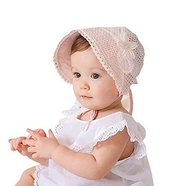 Baby Girl Toddlers Breathable Lacy Bonnet Eyelet Cotton Adjustable Sun Protection Hat Pink