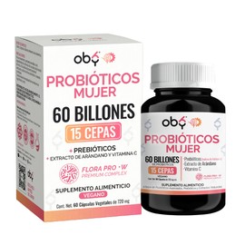 Probioticos Mujer  Flora Pro-W Complex  60 Billones de 15 Cepas de Probioticos Femeninos  Prebioticos de Inulina de Achicoria  Arandano Rojo y...     