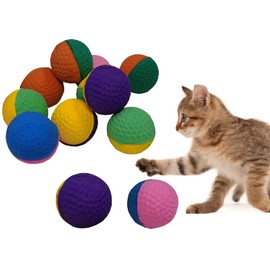 SHUYUE 12 Pack Pet Ball Foam Sponge Cat Toy Soft Bouncy Noise Free (12pcs Pet Foam Sponge)