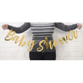 Inkdotpot Metallic Gold Baby Shower Cursive Bunting Gender Reveal Bunting Flag Baby Gender Show Party Supplies Pregnancy Announcement