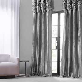 HPD Half Price Drapes Ruched Faux Taffeta Silk Curtains 120 Inches Long Room Darkening Curtains for Bedroom & Living Room (1 Panel), 50W x 120L, Platinum