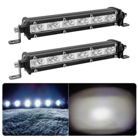 7-inch 18W Single Row Off-Road Led Light Bar Pods, Work Driving Fog Lights, 12V 24V Ultra-Slim Thin Waterproof Combo Flood Spot Fish Navigation Lights for Truck ATV Boat Marine Tractor, 2x White, 36W