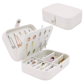 Travel Jewelry Box Organizer Case Glitter White Vegan Leather Portable Storage, Glitter White