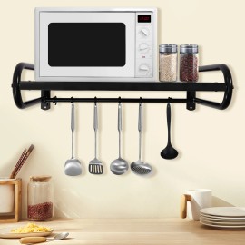 TBvechi Kitchen Pan Pot Rack Wall Mounted Hanging Storage Organizer Shelf With 6 Hooks